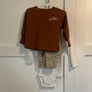 Carter’s Brown Dinosaur 3 Piece Set - Long Sleeve Shirt, Onesie, & pants